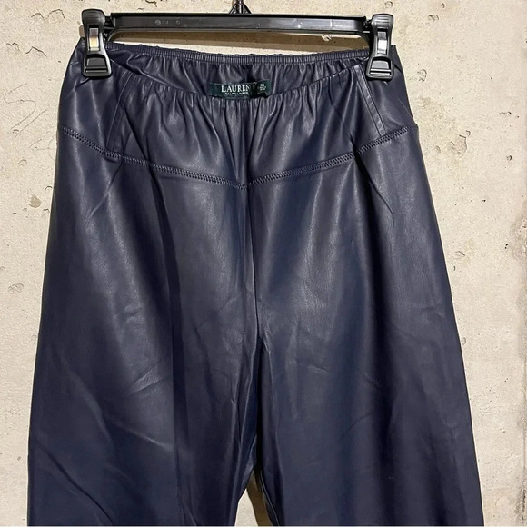 Lauren Ralph Lauren Faux Leather Leggings sz 8 Navy Blue Pull On Elastic Waist - Picture 3 of 11
